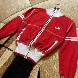 Puma Red and White Zip-Up Track Jacket
